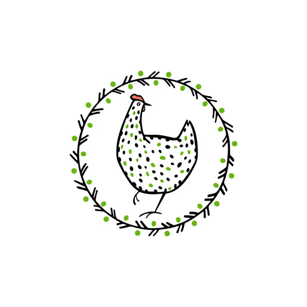 Emblema di pollo disegnato a mano — Vettoriale Stock