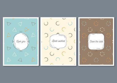 Davetiye elle çizilmiş desenlerle kümesi. Davet düğün şablonları veya tebrik kartları.