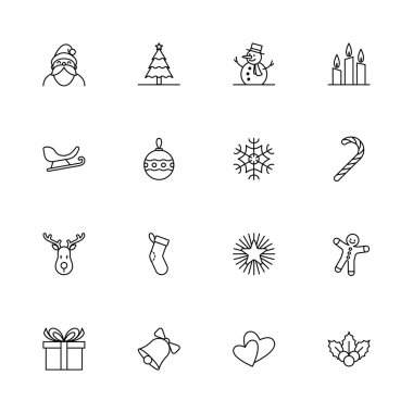 Vektör çizim - siyah anahat Noel ve yeni yıl Icon set