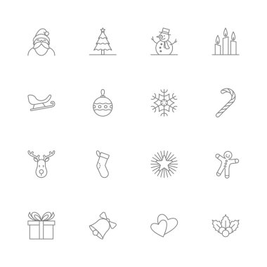 Vektör çizim - gri Noel ve yeni yıl Icon set
