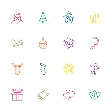 Renkli Anahat vektör çizim - Noel ve yeni yıl Icon set