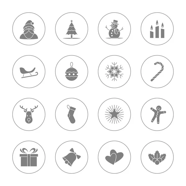 Christmas and new year icon set vector illustration - gray with circle frame — Stock Vector