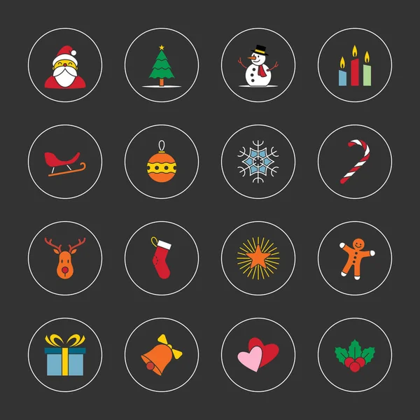 Weihnachten und Neujahr Icon Set Vektor Illustration - bunt mit Kreis-Rahmen — Stockvektor