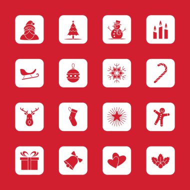 Vektör çizim - beyaz yuvarlatılmış dikdörtgen Noel ve yeni yıl Icon set