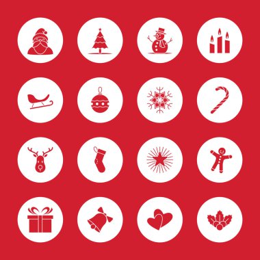 Vektör çizim - beyaz daire Noel ve yeni yıl Icon set