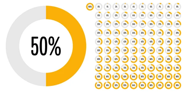 Satz von Kreisdiagrammen von 0 bis 100 — Stockvektor