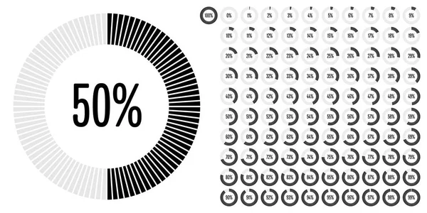 Conjunto de diagramas percentuais de círculo de 0 a 100 —  Vetores de Stock