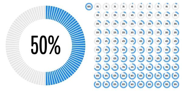 Uppsättning cirkel procent diagram från 0 till 100 — Stock vektor