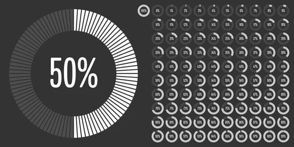 Zestaw diagramów procentowych koło od 0 do 100 — Wektor stockowy