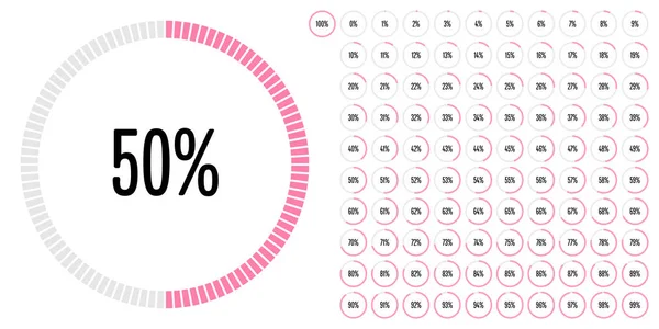 Serie di diagrammi percentuali circolari da 0 a 100 — Vettoriale Stock