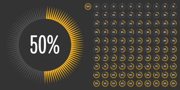 Conjunto de diagramas percentuais de círculo de 0 a 100 — Vetor de Stock