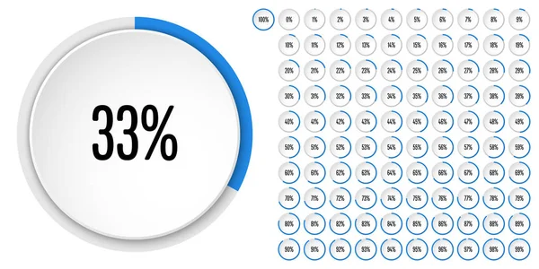 Satz von Kreisdiagrammen von 0 bis 100 — Stockvektor