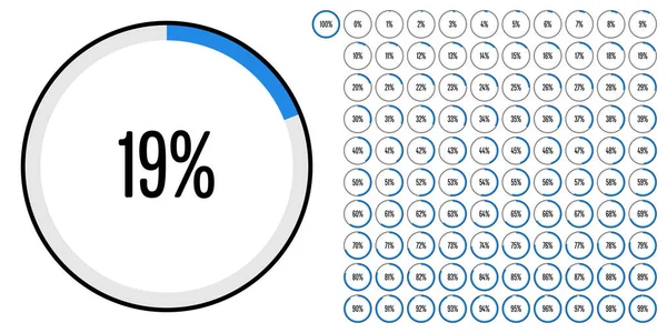 Conjunto de diagramas porcentuales de círculo de 0 a 100 — Archivo Imágenes Vectoriales