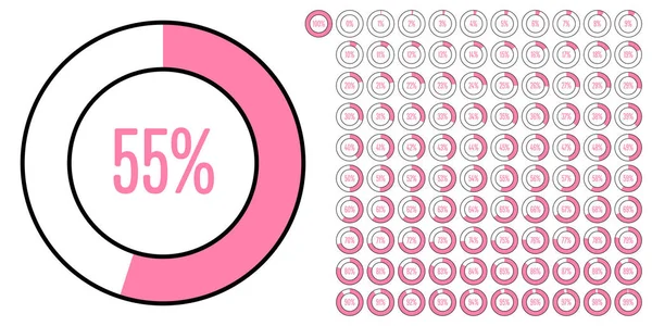 Conjunto de diagramas porcentuales de círculo de 0 a 100 — Vector de stock