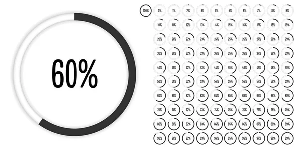 Conjunto de diagramas percentuais de círculo de 0 a 100 — Vetor de Stock