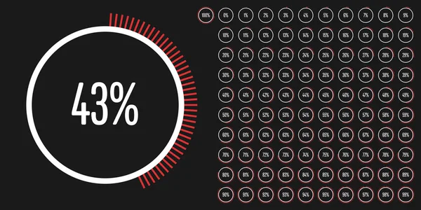 Zestaw diagramów procentowych koło od 0 do 100 — Wektor stockowy