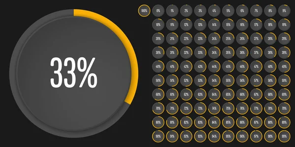 Ensemble de diagrammes circulaires en pourcentage de 0 à 100 — Image vectorielle