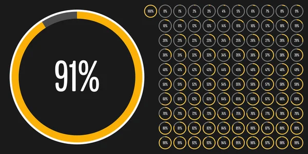 Set cirkel percentage diagrammen van 0 tot 100 — Stockvector