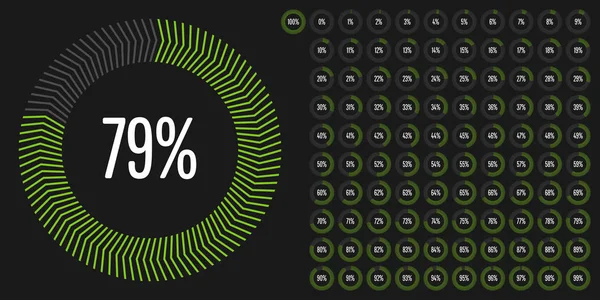 Satz von Kreisdiagrammen von 0 bis 100 — Stockvektor