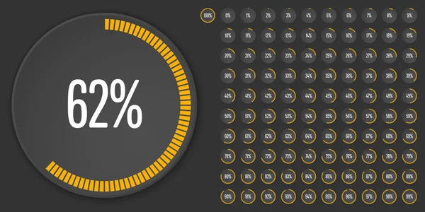 Uppsättning cirkel procent diagram från 0 till 100 — Stock vektor