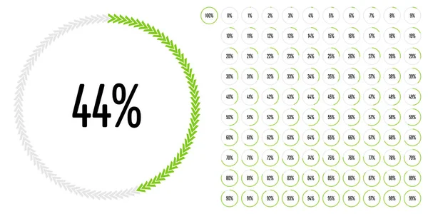 Conjunto de diagramas percentuais de círculo de 0 a 100 —  Vetores de Stock