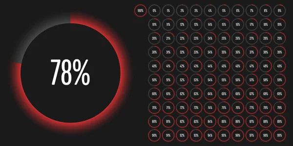 Uppsättning cirkel procent diagram från 0 till 100 — Stock vektor