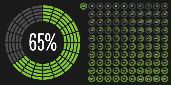 Uppsättning cirkel procent diagram från 0 till 100 — Stock vektor