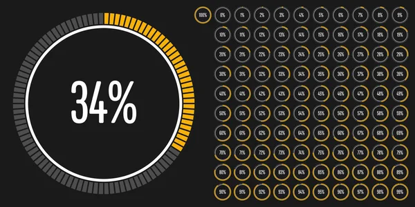 Zestaw diagramów procentowych koło od 0 do 100 — Wektor stockowy