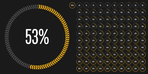 Set cirkel percentage diagrammen van 0 tot 100 — Stockvector