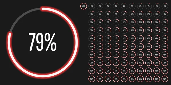 Conjunto de diagramas percentuais de círculo de 0 a 100 — Vetor de Stock