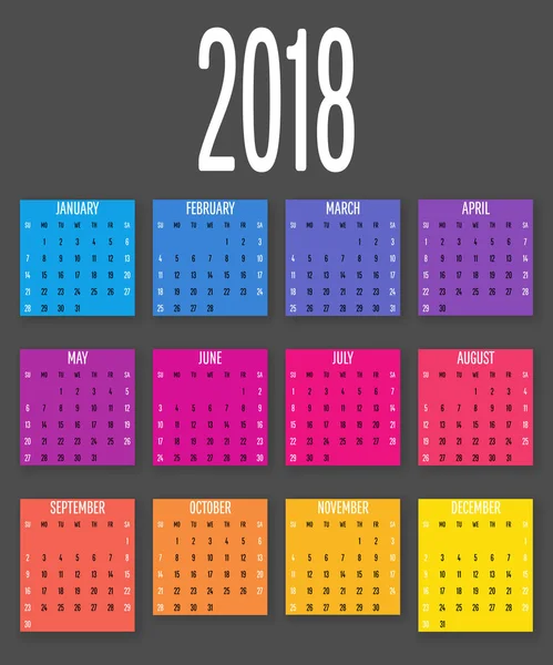 Szablon projektu kalendarza 2018 — Wektor stockowy