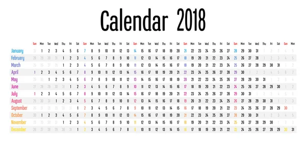 Modèle de conception de calendrier 2018 — Image vectorielle