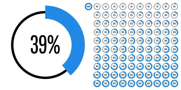 Készlet-ból kör százalékos diagramok 0-tól 100-ig — Stock Vector