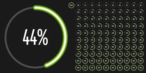 Zestaw diagramów procentowych koło od 0 do 100 — Wektor stockowy