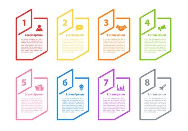 Infographic tasarım iş kavramı vektör çizim 8 adımlar veya seçenekleri veya işlemi ile temsil iş akışı veya faaliyet raporu veya sunum için diyagramı