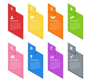 Infographic tasarım iş kavramı vektör çizim 8 adımlar veya seçenekleri veya işlemi ile temsil iş akışı veya faaliyet raporu veya sunum için diyagramı