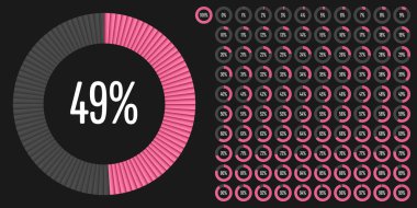 Daire yüzde diyagramlara 100 hazır kullanımlı web tasarım, kullanıcı arabirimi (UI) veya Infographic - pembe göstergesiyle 0 set