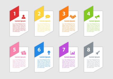 Infographic tasarım iş kavramı vektör çizim 8 adımlar veya seçenekleri veya işlemi ile temsil iş akışı veya faaliyet raporu veya sunum için diyagramı