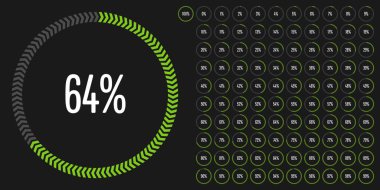 Daire yüzde diyagramlara 100 hazır kullanımlı web tasarım, kullanıcı arabirimi (UI) veya Infographic - göstergesi yeşil ile 0 set