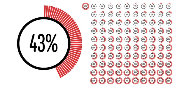 Conjunto Diagramas Porcentuales Círculo 100 Listos Para Usar Para Diseño — Archivo Imágenes Vectoriales