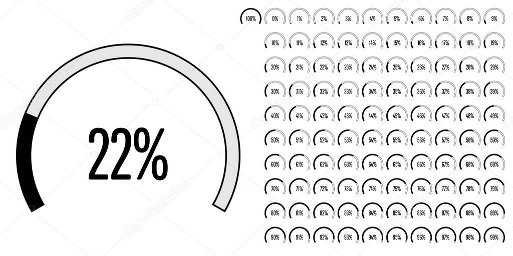 Set of circular sector percentage diagrams from 0 to 100 ready-to-use for web design, user interface (UI) or infographic - indicator with black