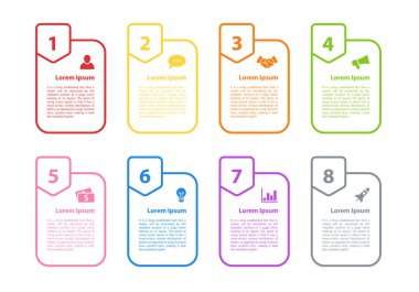 Infographic tasarım iş kavramı vektör çizim 8 adımlar veya seçenekleri veya işlemi ile temsil iş akışı veya faaliyet raporu veya sunum için diyagramı