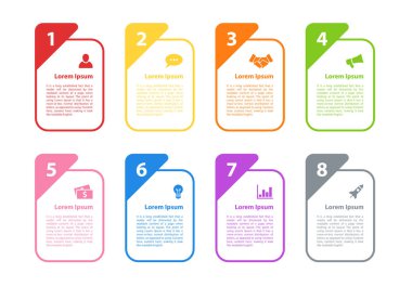 Infographic tasarım iş kavramı vektör çizim 8 adımlar veya seçenekleri veya işlemi ile temsil iş akışı veya faaliyet raporu veya sunum için diyagramı