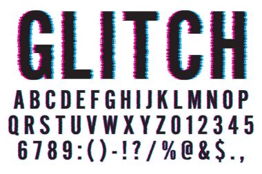 Trendy Glitch yazı tipi yazı harfleri, sayıları ve sembolleri vektör çizim bozuk