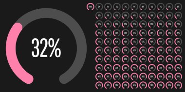 Dairesel sektör yüzde diyagramlara 100 hazır kullanımlı web tasarım, kullanıcı arabirimi (UI) veya Infographic - pembe göstergesiyle 0 set