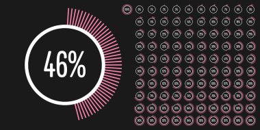 Daire yüzde diyagramlara 100 hazır kullanımlı web tasarım, kullanıcı arabirimi (UI) veya Infographic - pembe göstergesiyle 0 set