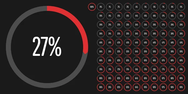 Set Diagrammi Percentuali Cerchio 100 Pronto All Uso Web Design — Vettoriale Stock