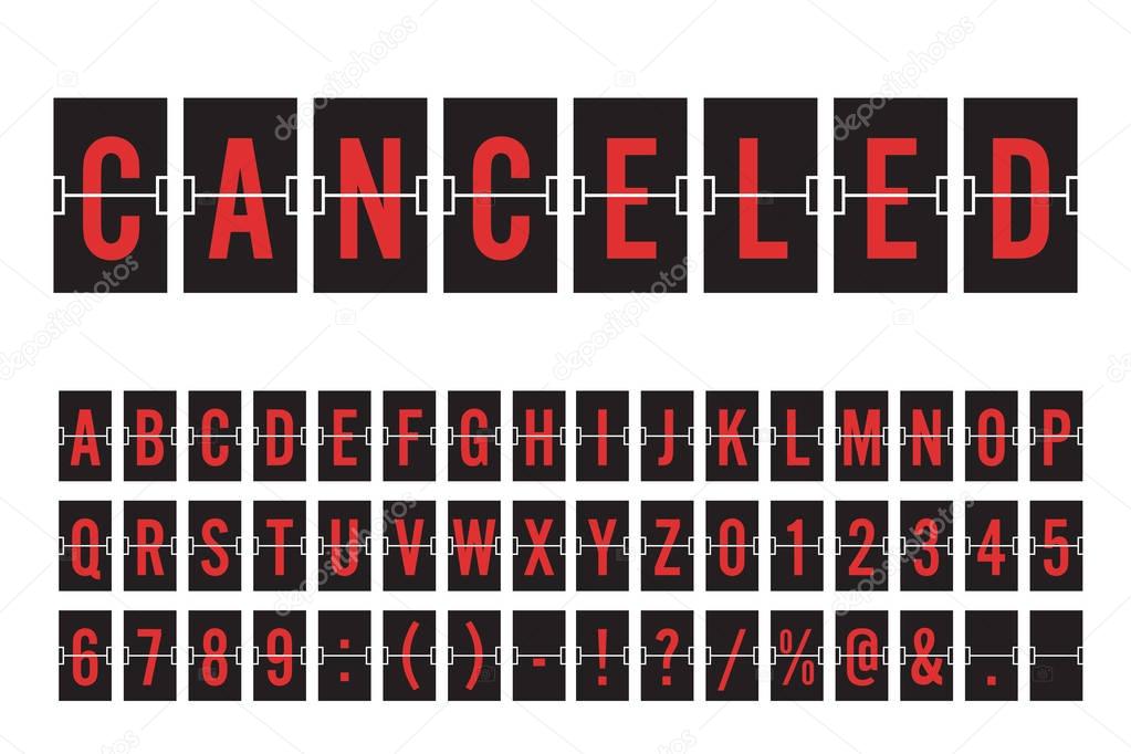 Airport Mechanical Flip Board Panel Font - Red Font on Dark Background Vector Illustration