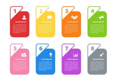 Infographic tasarım iş kavramı vektör çizim 8 adımlar veya seçenekleri veya işlemi ile temsil iş akışı veya faaliyet raporu veya sunum için diyagramı