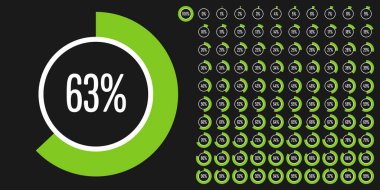 Daire yüzde diyagramlara 100 hazır kullanımlı web tasarım, kullanıcı arabirimi (UI) veya Infographic - göstergesi yeşil ile 0 set